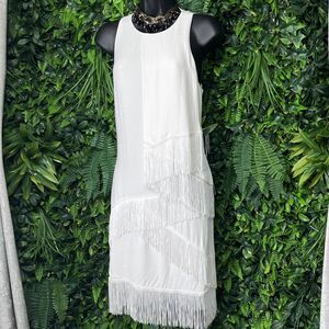 JOIE Dress Women 8 White Fringe Layered Sheath‎ Fringe A Line Coctail 2097